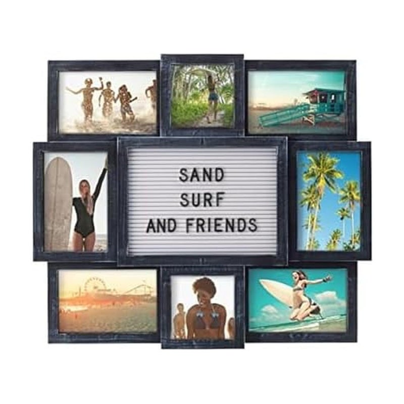 Melannco Customizable Letterboard 8-Opening Photo Collage, 19 x 17 inch,Distressed Black - Image 1
